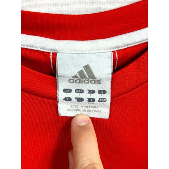 Adidas T-Shirt Mens Large Red Black Short Sleeve 3-Striped Crew Neck Pullover - Picture 5 of 8